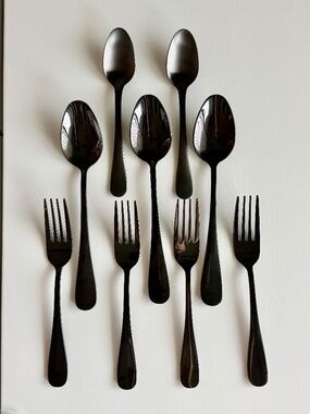 BOMBAY Black Flatware Lot Salad Forks (4) Soup Spoons (3) Teaspoons (2) Modern